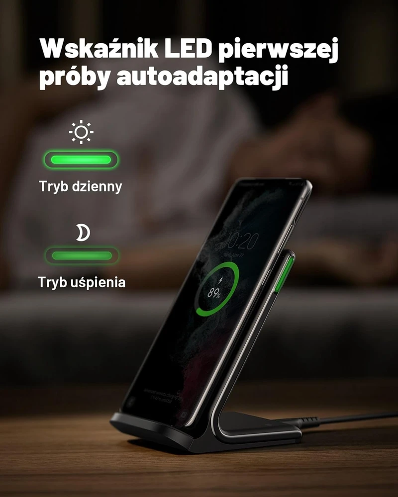INIU belaidis kroviklis 15 W, Qi standaus tipo, su adaptacine LED lempute, juodas, WI-I211-1P