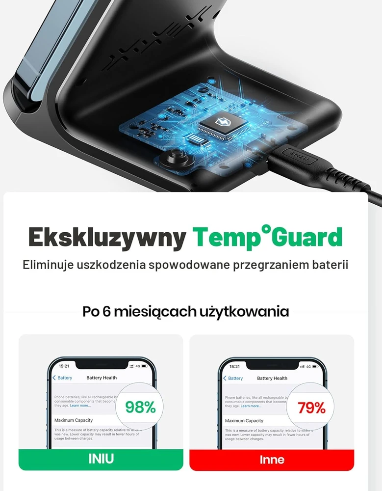 INIU belaidis kroviklis 15 W, Qi standaus tipo, su adaptacine LED lempute, juodas, WI-I211-1P