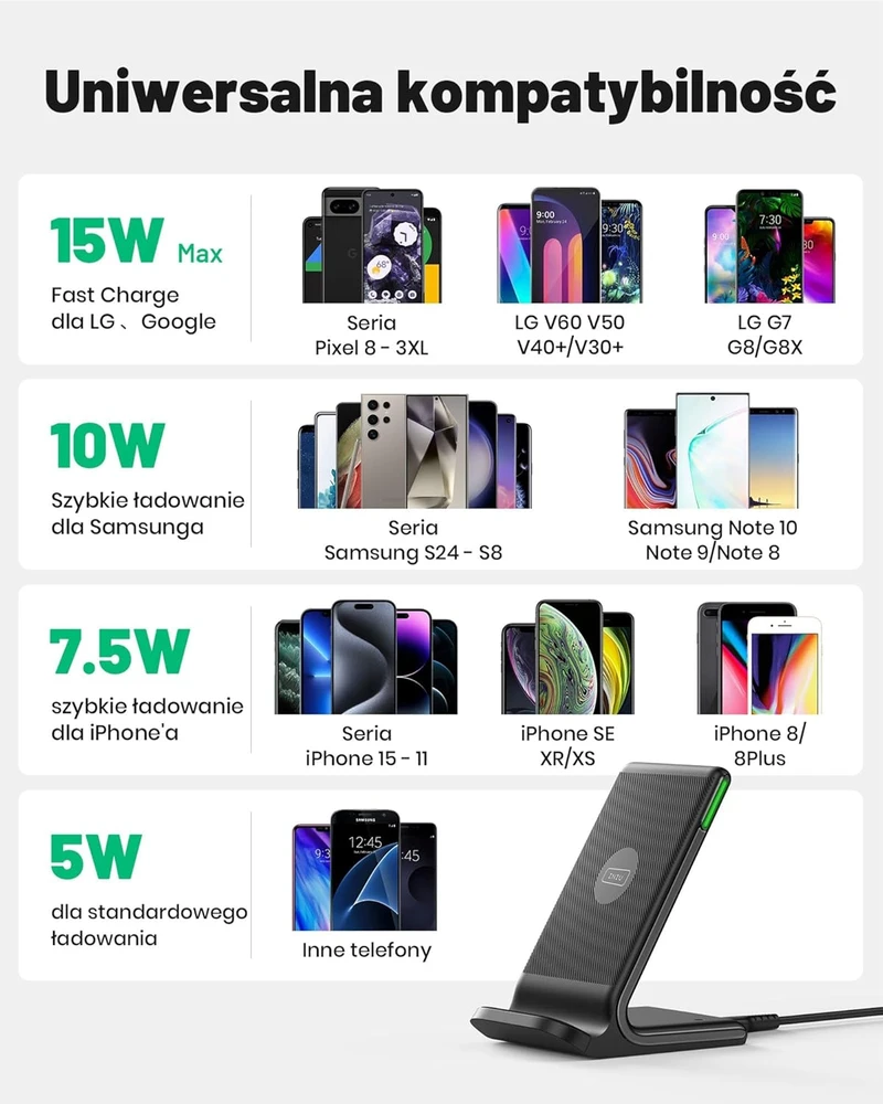INIU belaidis kroviklis 15 W, Qi standaus tipo, su adaptacine LED lempute, juodas, WI-I211-1P