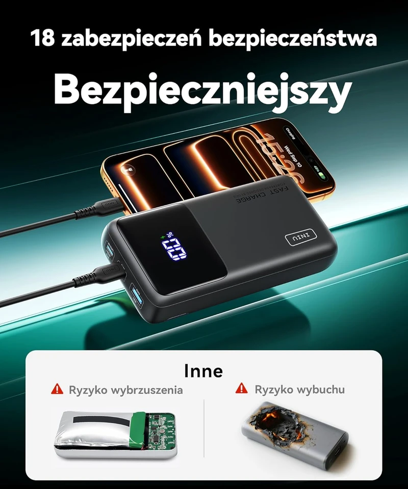 INIU išorinis akumuliatorius 100 W, 25000 mAh, 2 x USB-C, greitasis įkrovimas, BI-B63
