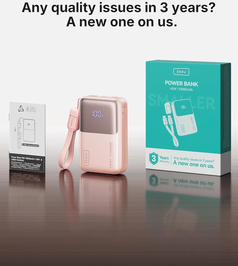 INIU išorinis akumuliatorius 10000 mAh, 45 W, USB-C, greitasis įkrovimas, P50