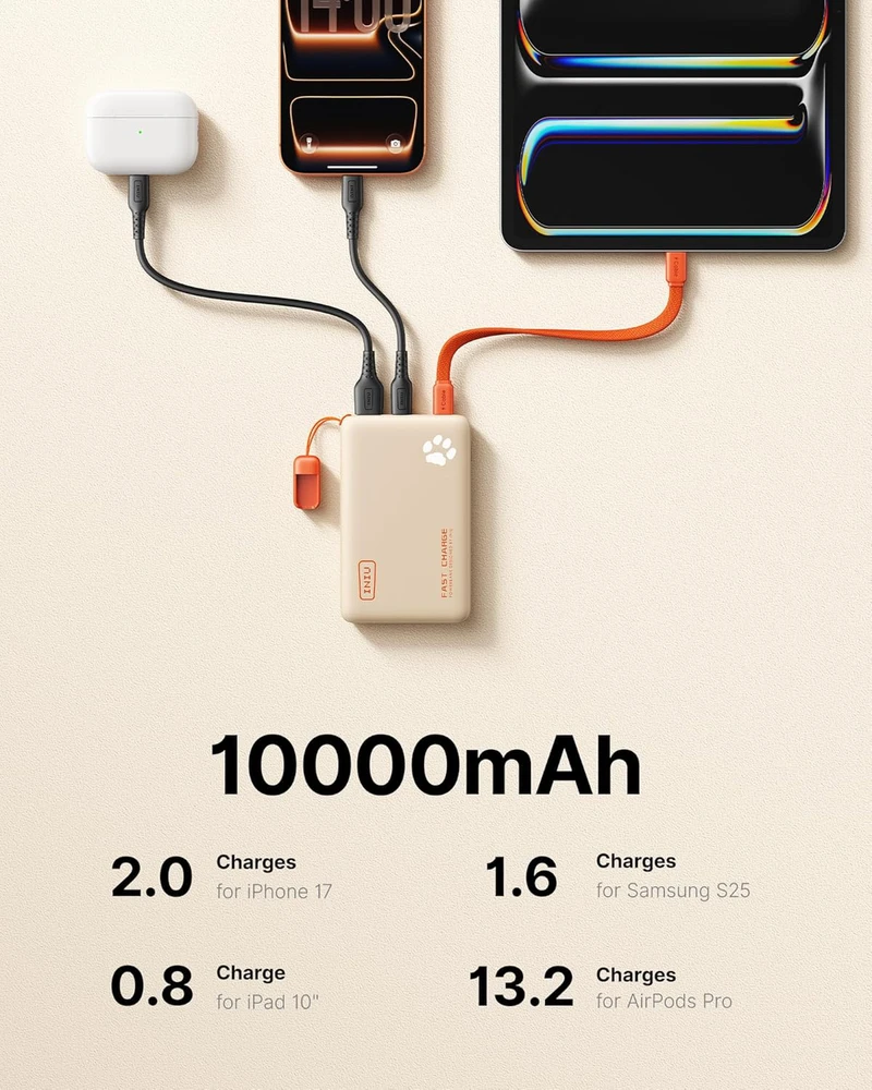 INIU išorinis akumuliatorius 10000 mAh 45 W 2x USB-C PD3.0 su žibintuvėliu, P41