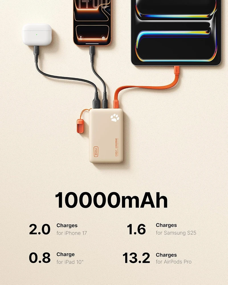 INIU išorinis akumuliatorius 10000 mAh 45 W 2x USB-C PD3.0 su žibintuvėliu, P41