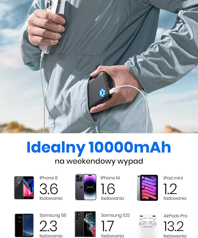 INIU išorinis akumuliatorius 10000 mAh, USB-C, greitasis įkrovimas, BI-B41 modelis