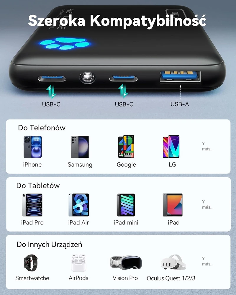 INIU išorinis akumuliatorius 10000 mAh, 45 W, 2 x USB-C, PD3.0, juodas, P41