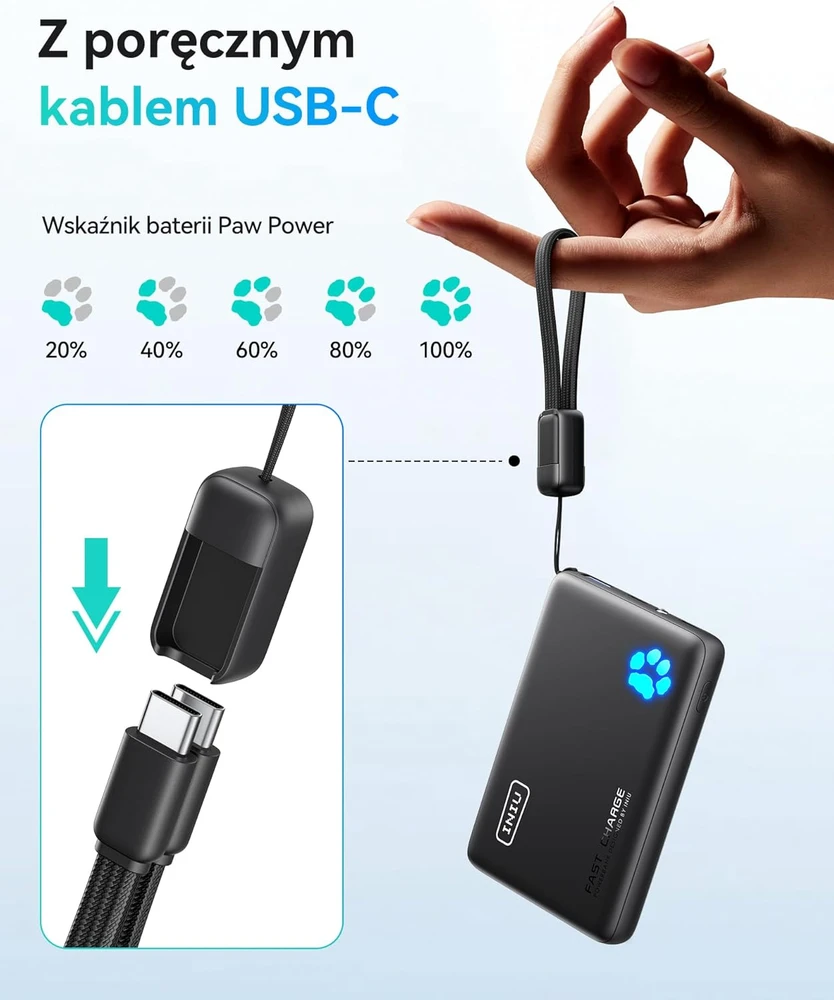 INIU išorinis akumuliatorius 10000 mAh, 45 W, 2 x USB-C, PD3.0, juodas, P41