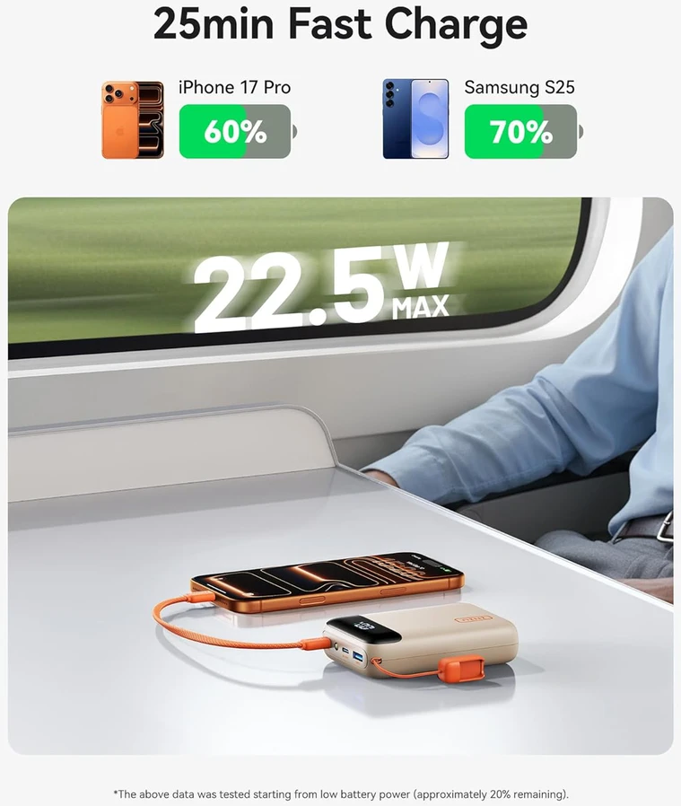INIU išorinis akumuliatorius 20000 mAh 22,5 W greitas įkrovimas, USB-C, kompaktiškas, P512