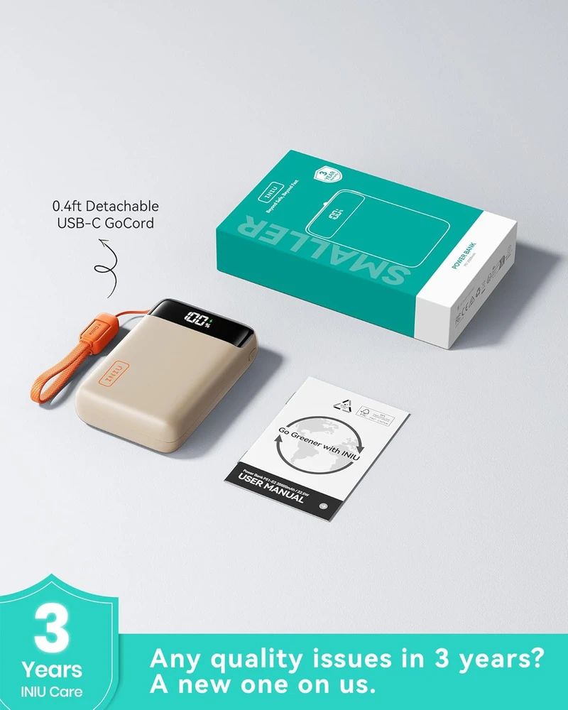 INIU išorinis akumuliatorius 20000 mAh 22,5 W greitas įkrovimas, USB-C, kompaktiškas, P512