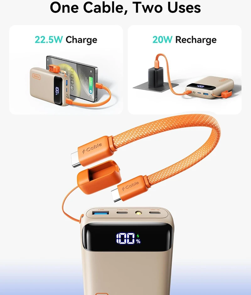 INIU išorinis akumuliatorius 20000 mAh 22,5 W greitas įkrovimas, USB-C, kompaktiškas, P512