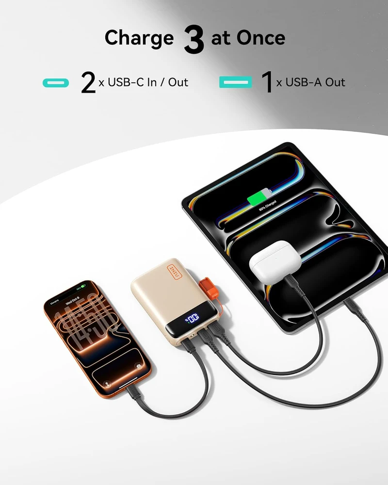 INIU išorinis akumuliatorius 20000 mAh 22,5 W greitas įkrovimas, USB-C, kompaktiškas, P512