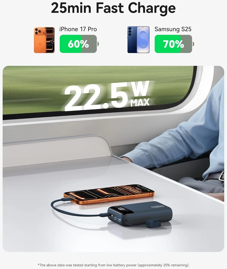 INIU išorinis akumuliatorius 20000 mAh, 22,5 W, USB-C/USB-A, PD3.0, QC4.0, P51