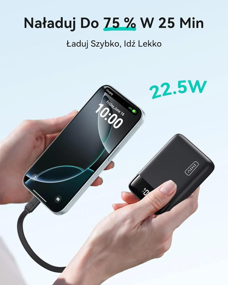 INIU išorinis akumuliatorius 20000 mAh, 22,5 W greitasis įkrovimas, 2 x USB-C, USB-A, juodas, P512