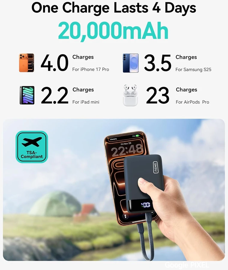 INIU išorinis akumuliatorius 20000 mAh, 22,5 W, USB-C/USB-A, PD3.0, QC4.0, P51