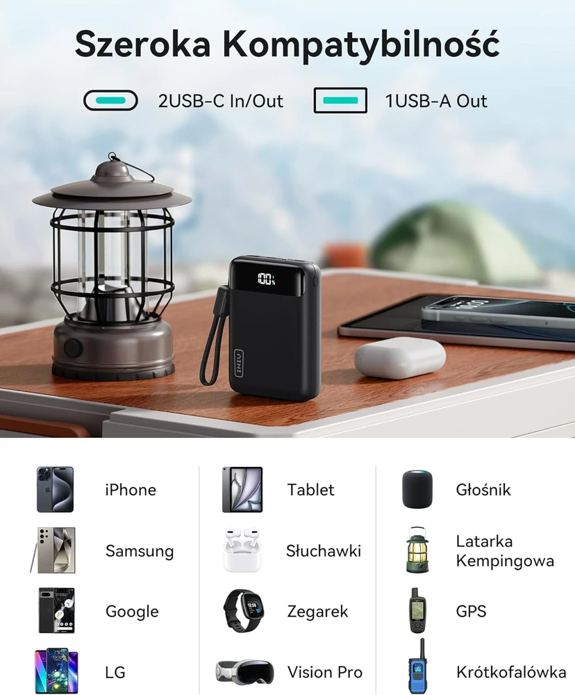 INIU išorinis akumuliatorius 20000 mAh, 22,5 W greitasis įkrovimas, 2 x USB-C, USB-A, juodas, P512