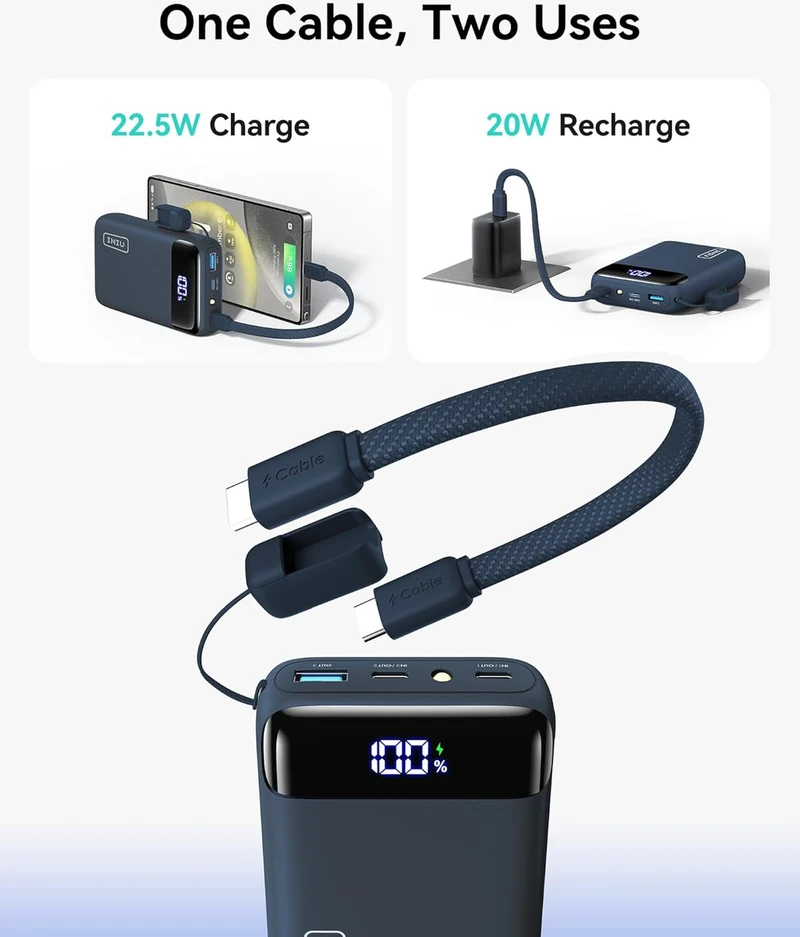 INIU išorinis akumuliatorius 20000 mAh, 22,5 W, USB-C/USB-A, PD3.0, QC4.0, P51