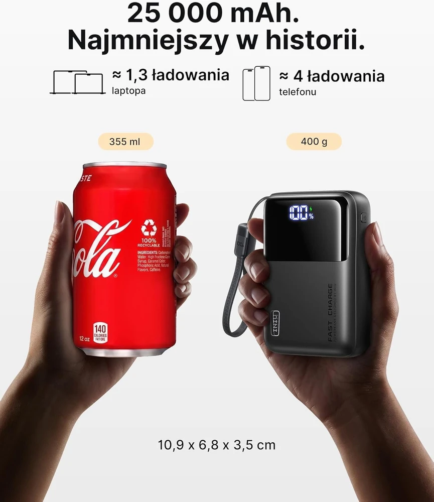INIU išorinis akumuliatorius 25000 mAh 100 W USB-C PD greitasis įkrovimas, P63