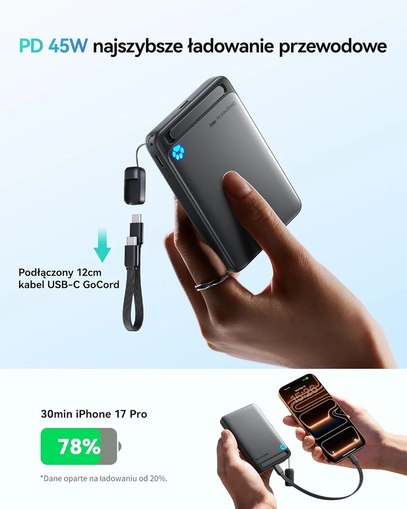 INIU magnetinis išorinis akumuliatorius 10000 mAh, 15 W belaidis įkrovimas, 45 W USB-C PD, Qi2, P73