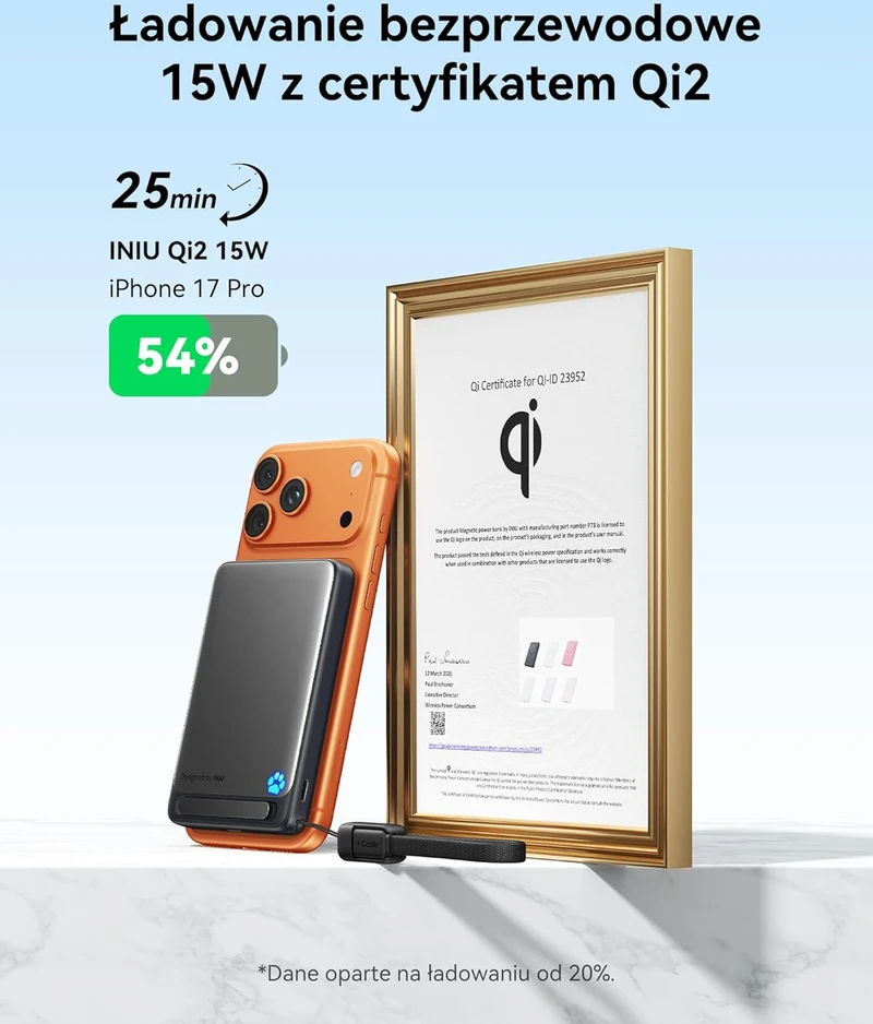 INIU magnetinis išorinis akumuliatorius 10000 mAh, 15 W belaidis įkrovimas, 45 W USB-C PD, Qi2, P73
