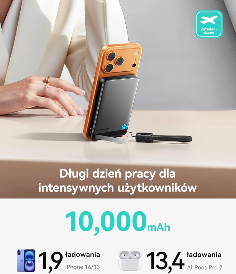 INIU magnetinis išorinis akumuliatorius 10000 mAh, 15 W belaidis įkrovimas, 45 W USB-C PD, Qi2, P73