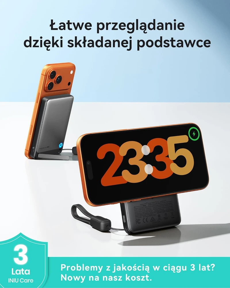 INIU magnetinis išorinis akumuliatorius 10000 mAh, 15 W belaidis įkrovimas, 45 W USB-C PD, Qi2, P73