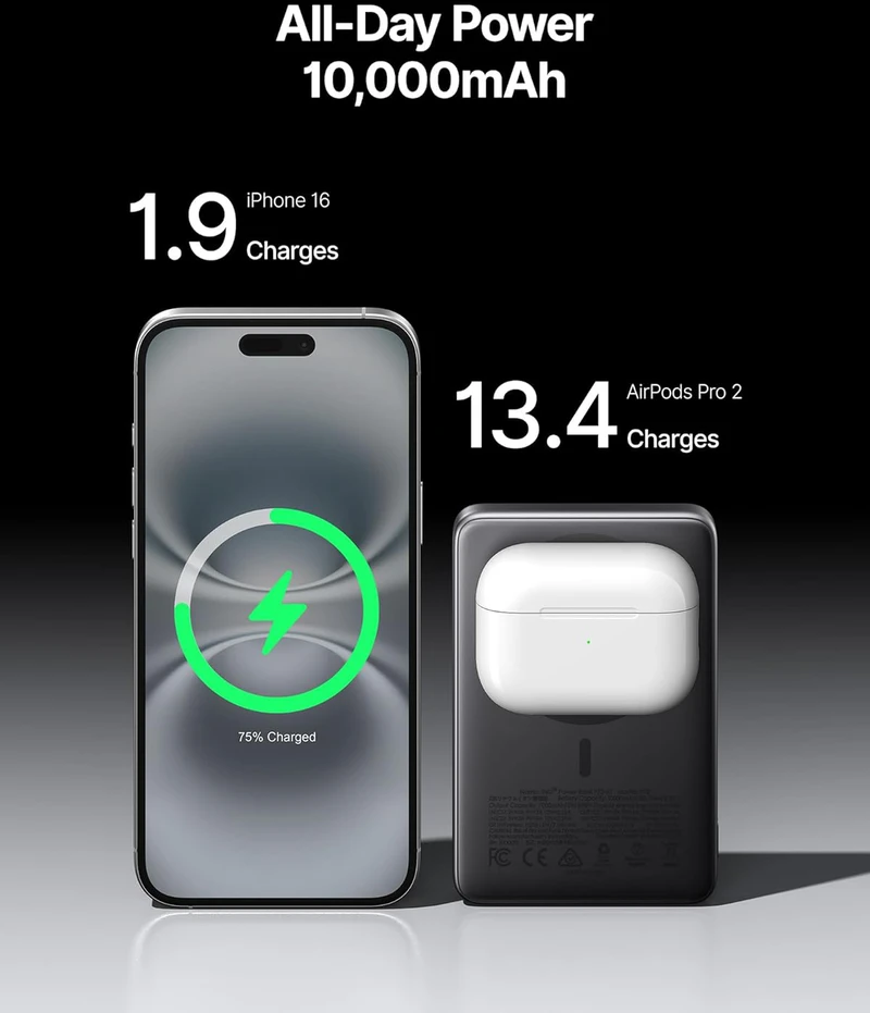 INIU magnetinis išorinis akumuliatorius 10000 mAh, 45 W, belaidis Qi2, USB-C su laidu ir stovu, P73
