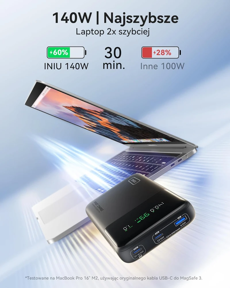 INIU nešiojamas išorinis akumuliatorius 25000 mAh, 140 W, 2x USB-C, 1x USB-A, P64