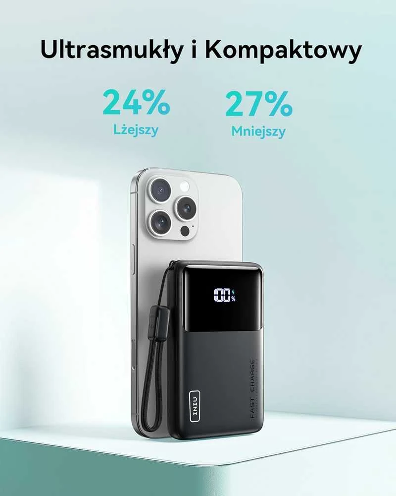 INIU P61-E1 45 W 10000 mAh itin plonas powerbankas su USB-C ir USB-A, juodas