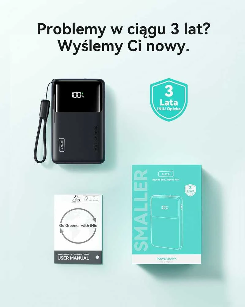 INIU P61-E1 45 W 10000 mAh itin plonas powerbankas su USB-C ir USB-A, juodas