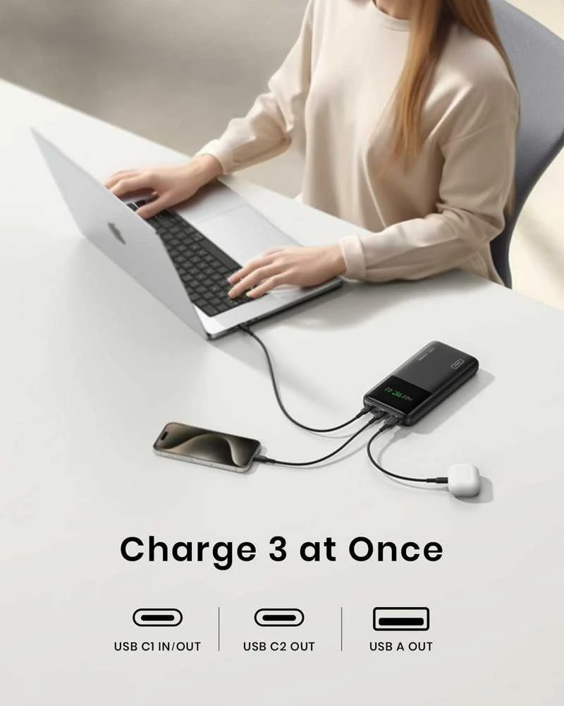 INIU PowerNova išorinis akumuliatorius 27000 mAh, 140 W PD 3.1, USB-C ir USB-A, juodas