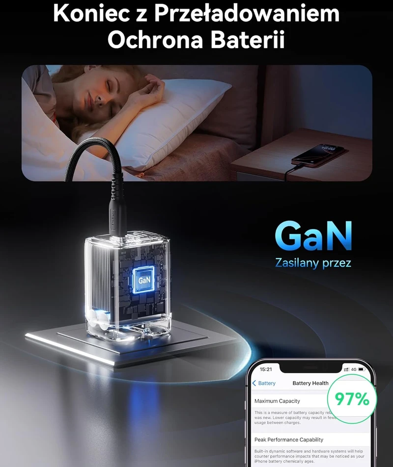 INIU sieninis įkroviklis 30 W, 2 USB lizdai (USB-C + USB-A), GaN, PD 3.0 greitasis įkrovimas, A12-E1-1P