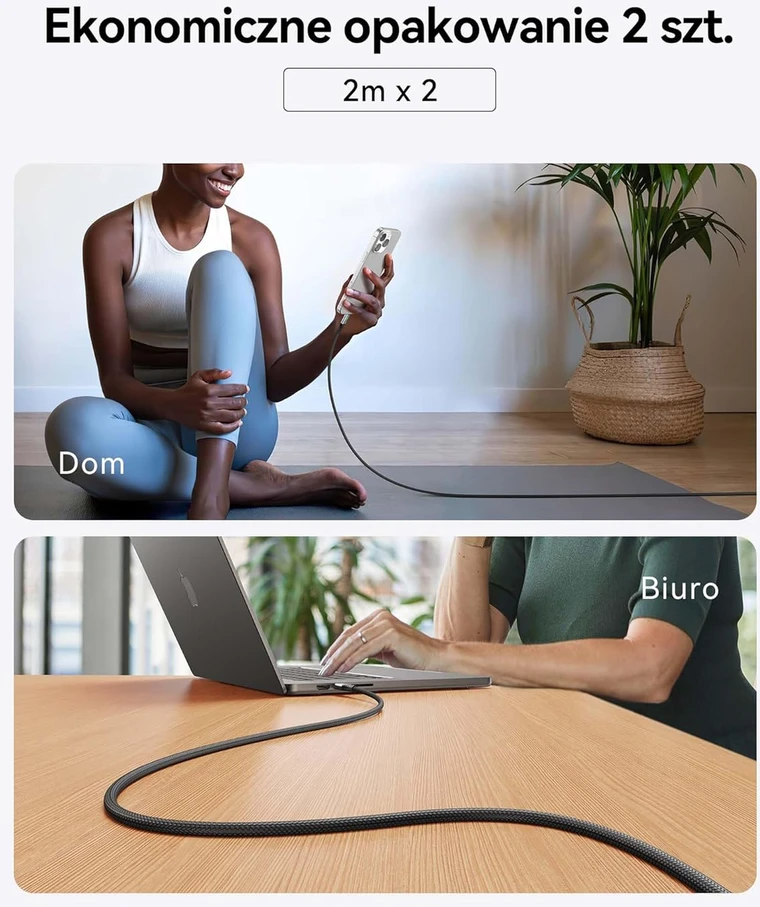 INIU USB-C į USB-C kabelis 240 W, 2 m, greitasis įkrovimas, nailoninis, 2 vnt.