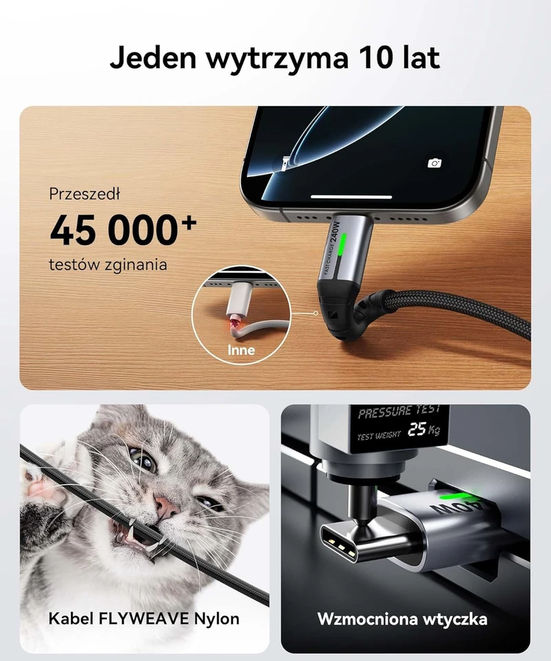 INIU USB-C į USB-C kabelis 240 W, 2 m, greitasis įkrovimas, nailoninis, 2 vnt.