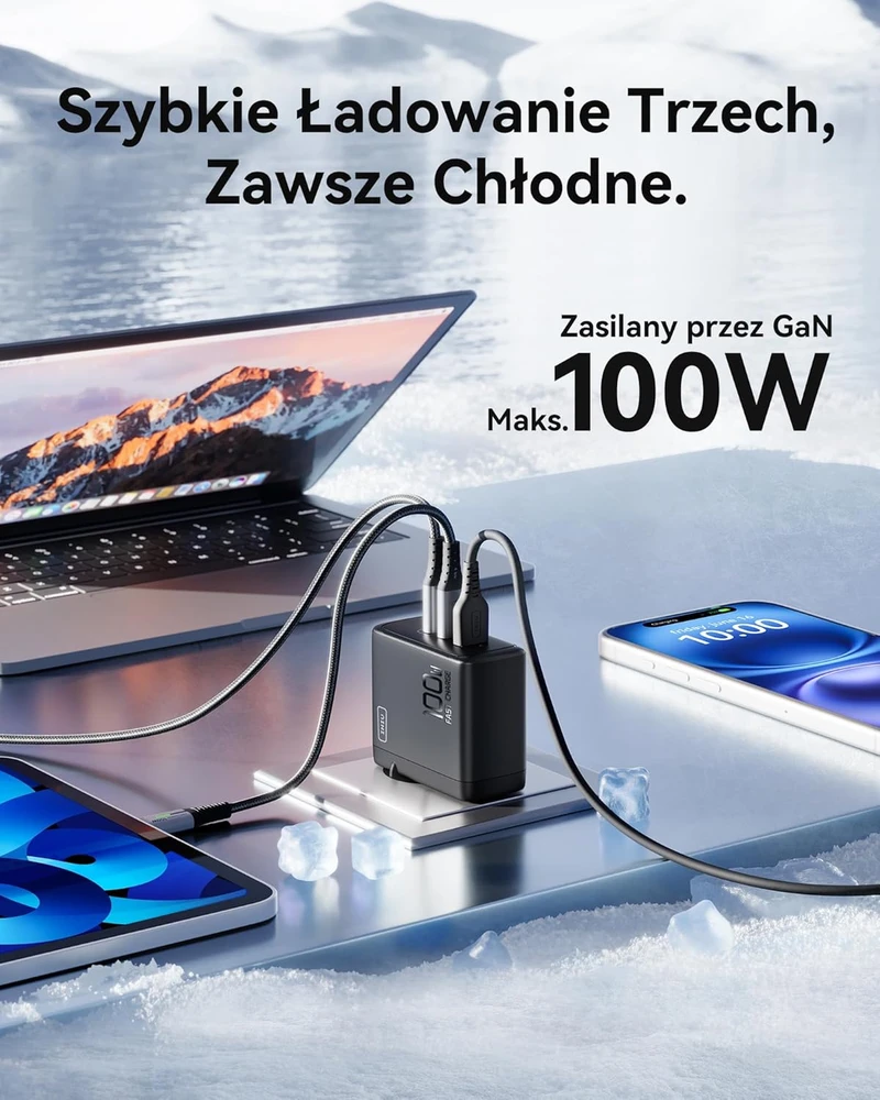 INIU USB-C kroviklis 100 W, 3 prievadų, 2 x USB-C, 1 x USB-A, greitasis įkrovimas, GaN, modelis A11