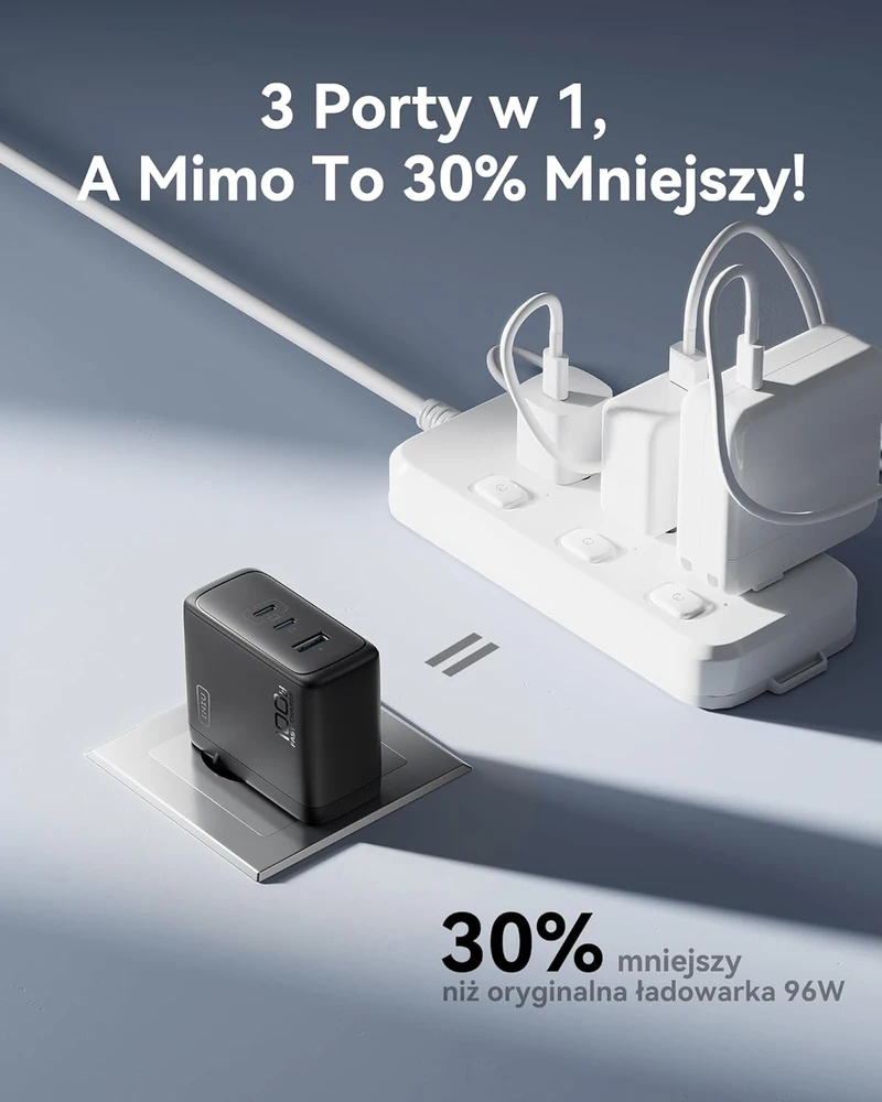 INIU USB-C kroviklis 100 W, 3 prievadų, 2 x USB-C, 1 x USB-A, greitasis įkrovimas, GaN, modelis A11