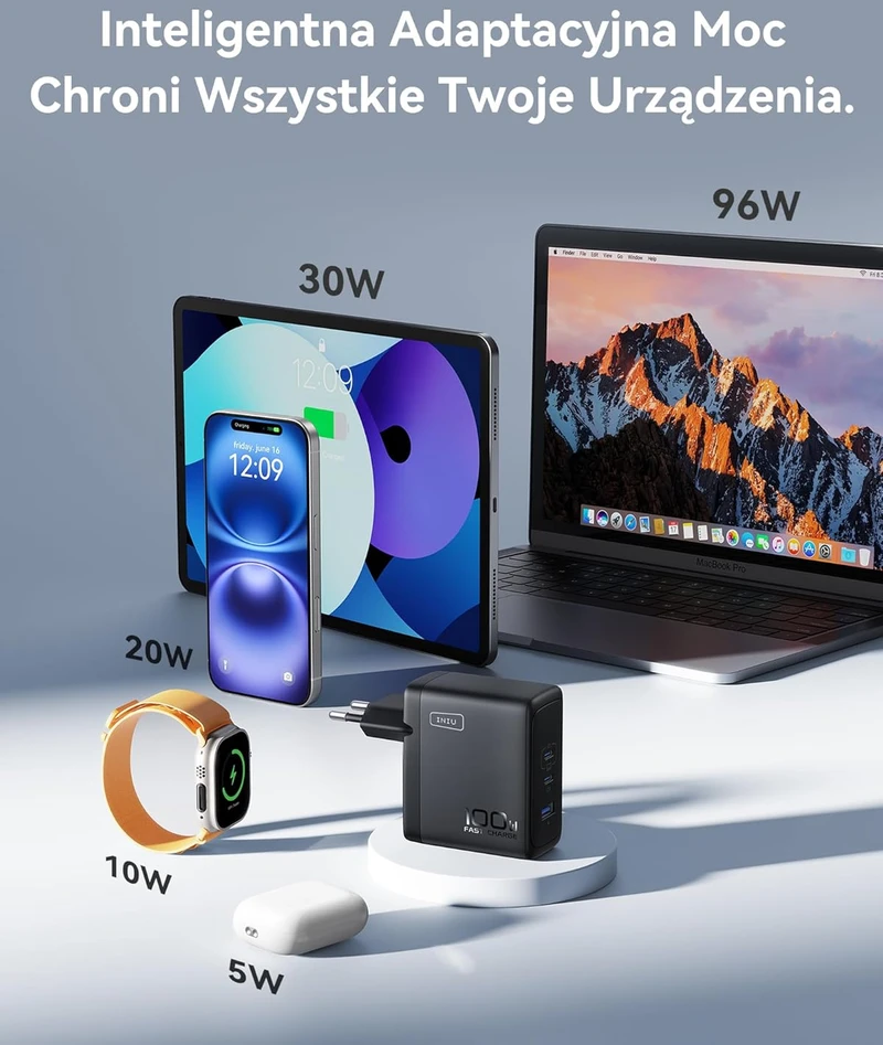 INIU USB-C kroviklis 100 W, 3 prievadų, 2 x USB-C, 1 x USB-A, greitasis įkrovimas, GaN, modelis A11
