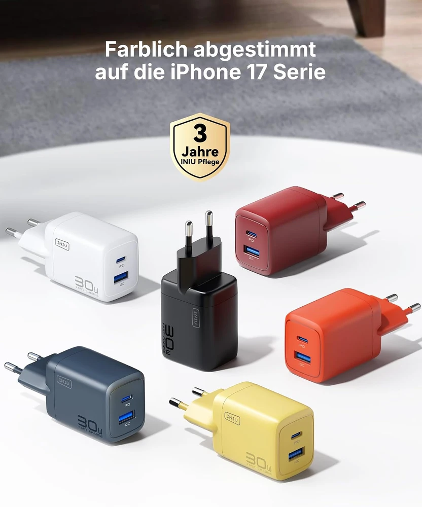 INIU USB-C kroviklis 30 W, 2 lizdų (USB-C ir USB-A), greitasis įkrovimas, GaN PD, A12-E1 (2 vnt.)