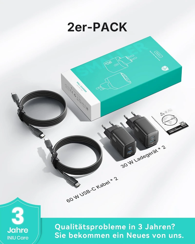 INIU USB-C kroviklis 30 W, 2 lizdų (USB-C ir USB-A), greitasis įkrovimas, GaN PD, A12-E1 (2 vnt.)