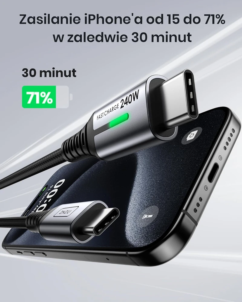 INIU USB-C – USB-C laidas 240 W, 1 m nailono pynimo, greitam įkrovimui, 2 vnt. komplektas