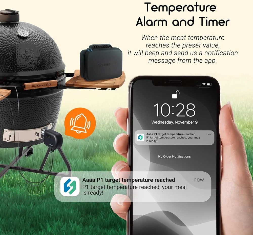 Inkbird išmanioji grilio oro pūstuvė su Bluetooth, Wi-Fi ir 4 maisto temperatūros zondais, ISC-027