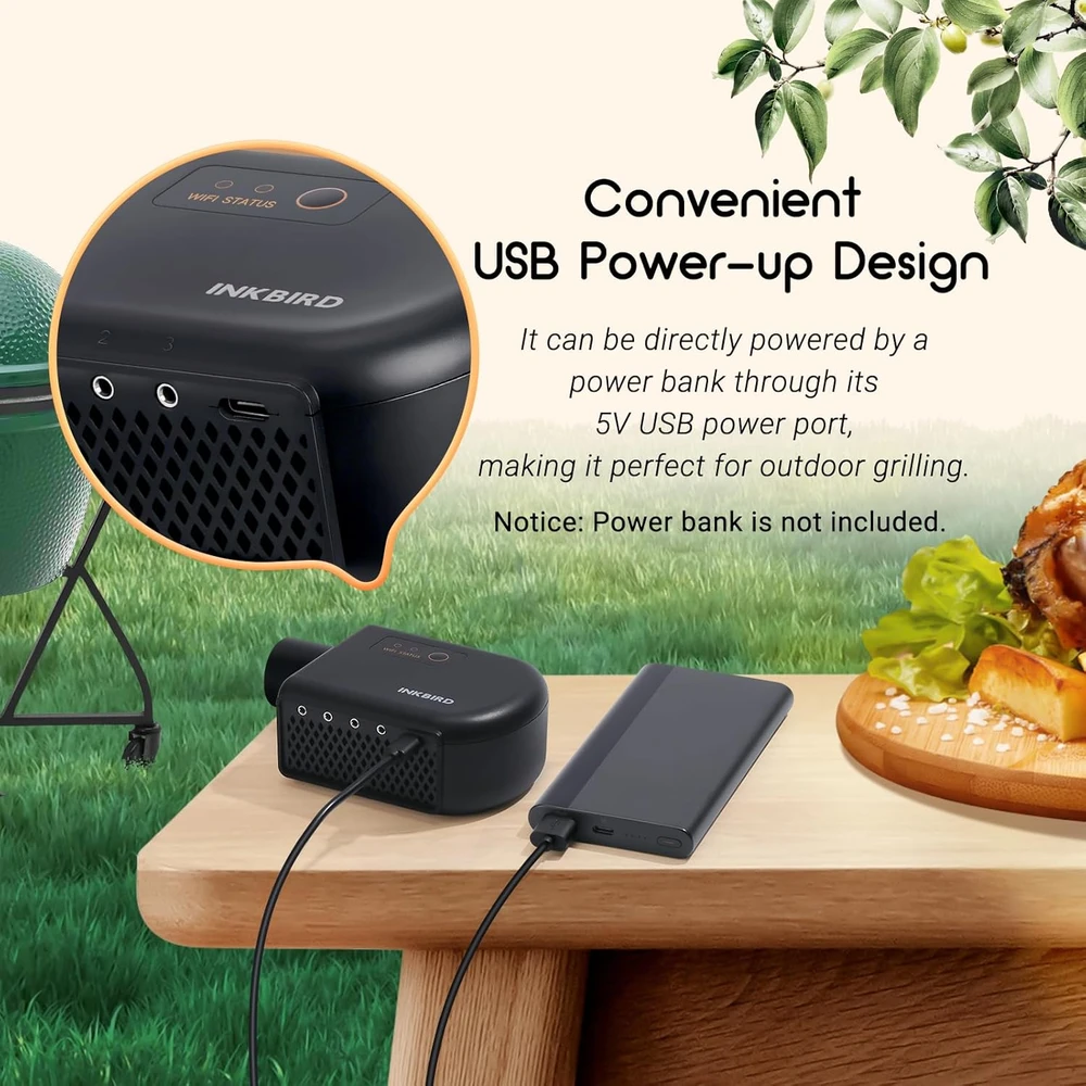 Inkbird išmanioji grilio oro pūstuvė su Bluetooth, Wi-Fi ir 4 maisto temperatūros zondais, ISC-027