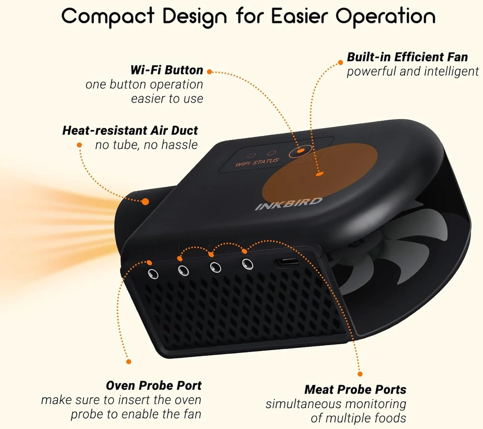 Inkbird išmanioji grilio oro pūstuvė su Bluetooth, Wi-Fi ir 4 maisto temperatūros zondais, ISC-027