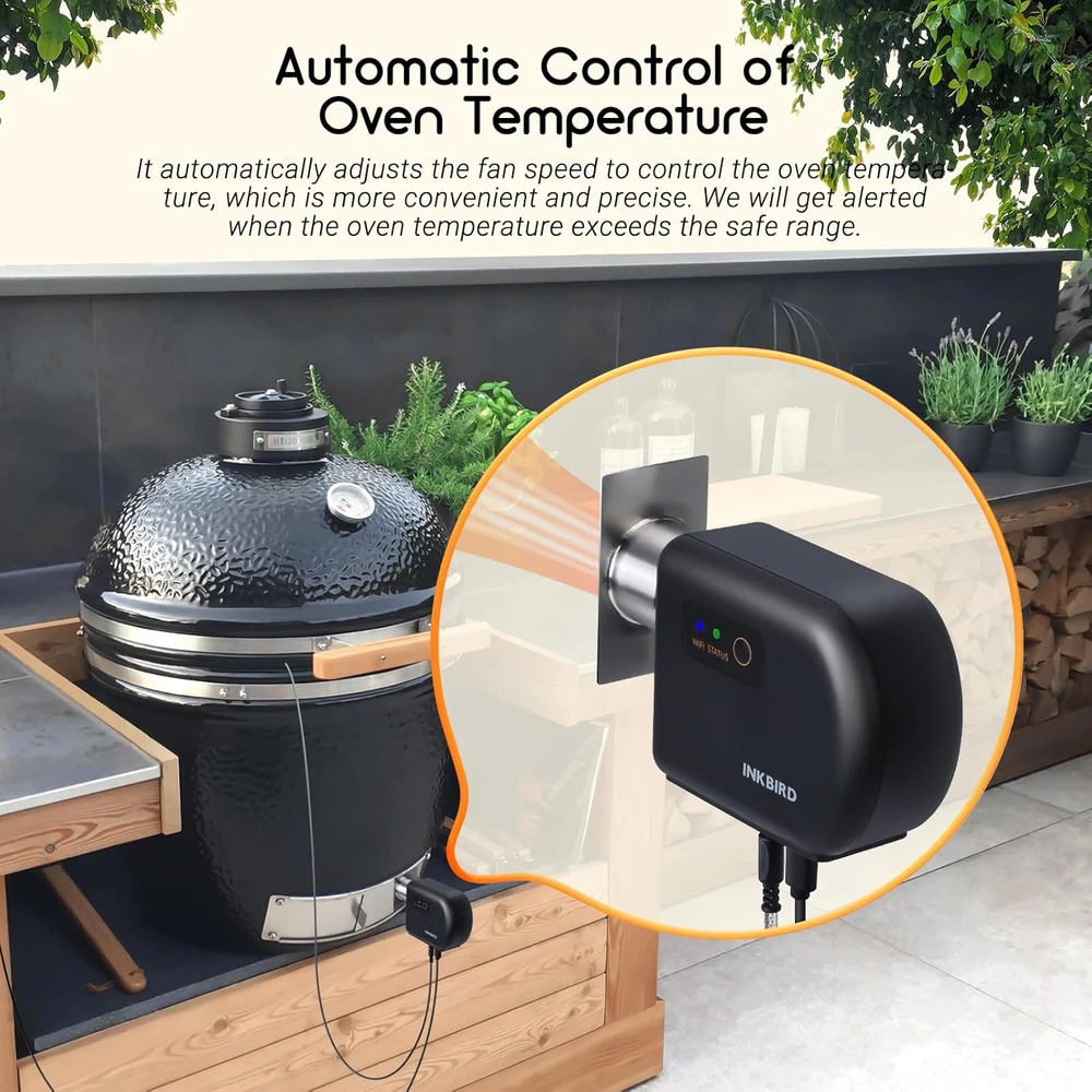 Inkbird išmanioji grilio oro pūstuvė su Bluetooth, Wi-Fi ir 4 maisto temperatūros zondais, ISC-027