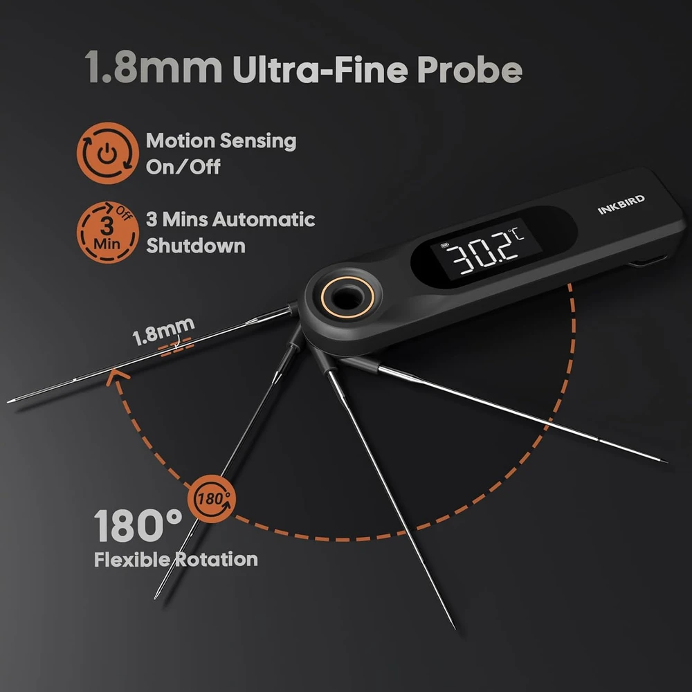 Inkbird skaitmeninis mėsos termometras su dvigubu ekranu, IP65, ultraplona 1,8 mm sonda, IHT-51K