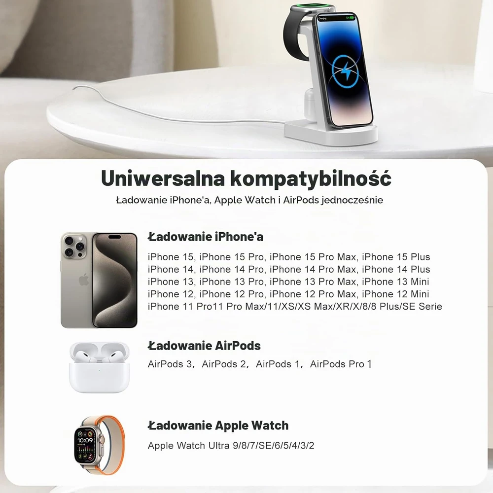 INNISTO belaidė įkrovimo stotelė 3 įrenginiams, 18 W, Qi, USB-C, G618