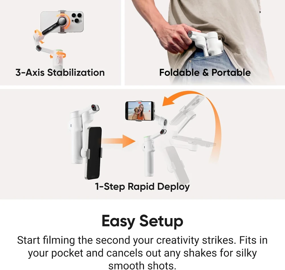 Insta360 Flow 2 Pro Creator Bundle pilkas išmanusis telefonų gimbalas su statyvu ir AI sekimu