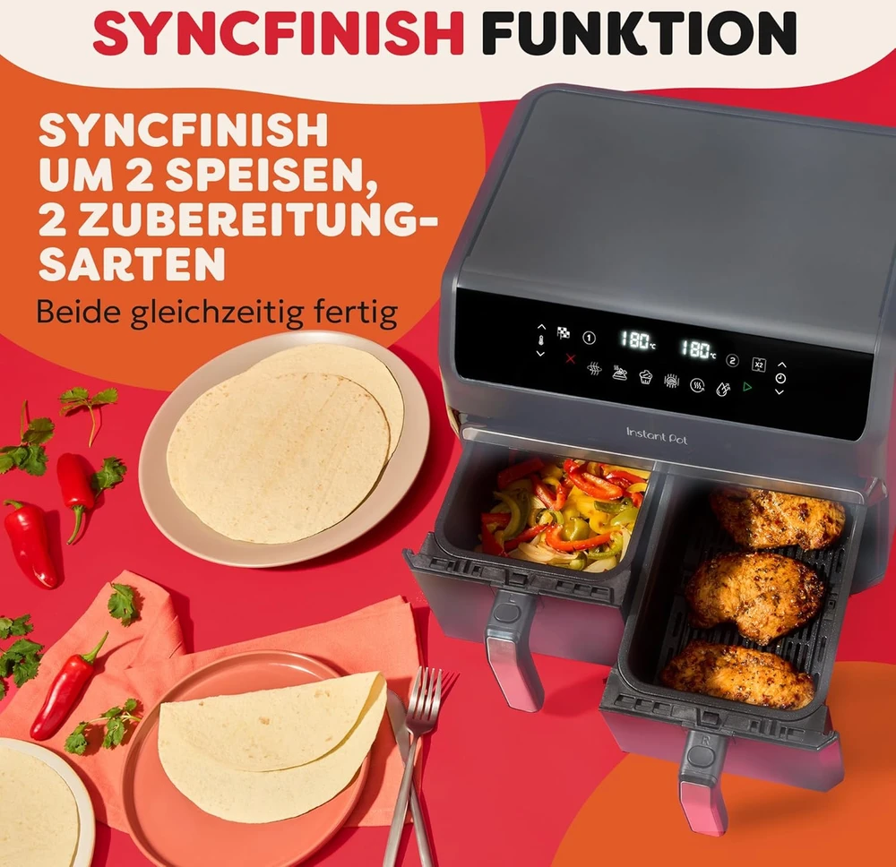 Instant Pot karšto oro gruzdintuvė su dviem 4 l krepšiais, 8 l, 1850 W, INAFB91-BK