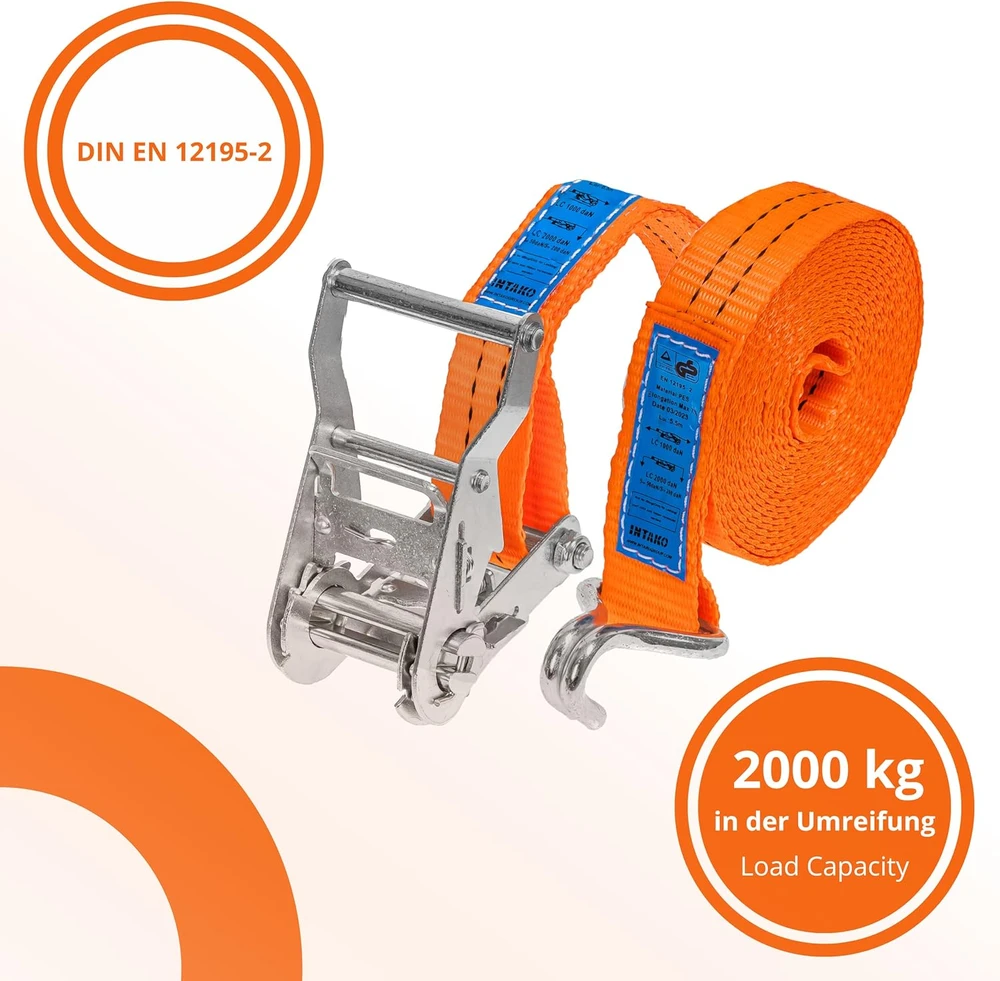 INTAKO transportavimo diržų rinkinys su įtempikliu, 4 m, 2000 kg, 35 mm, 4 vnt.