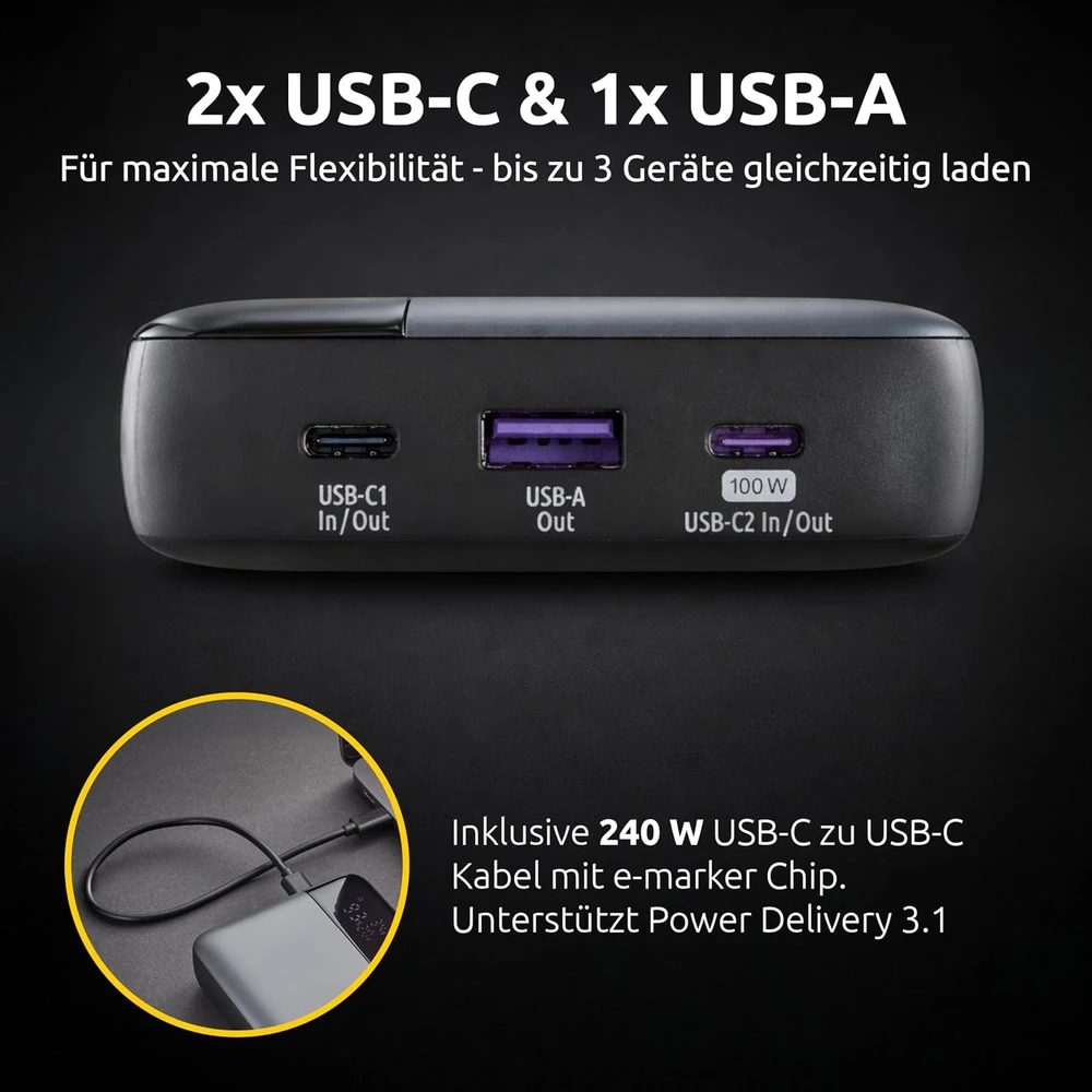 Intenso išorinis akumuliatorius HE20000, 20 000 mAh, 100 W, 7350050