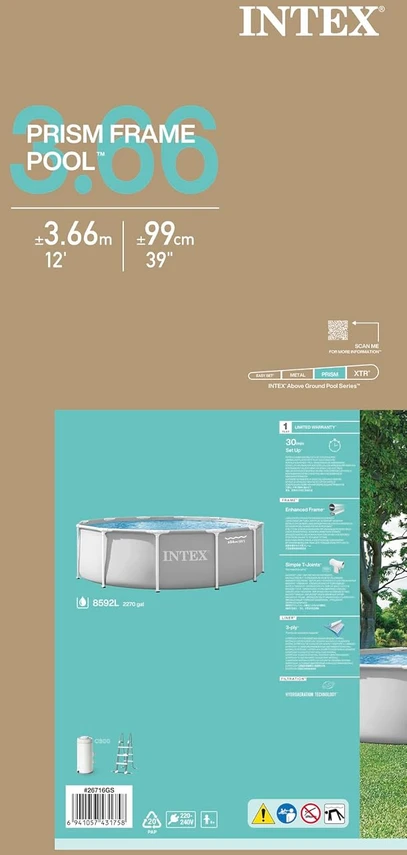 Intex lauko baseinas su metaliniu rėmu, apvalus, 366 x 99 cm, 8592 l, 26716GN