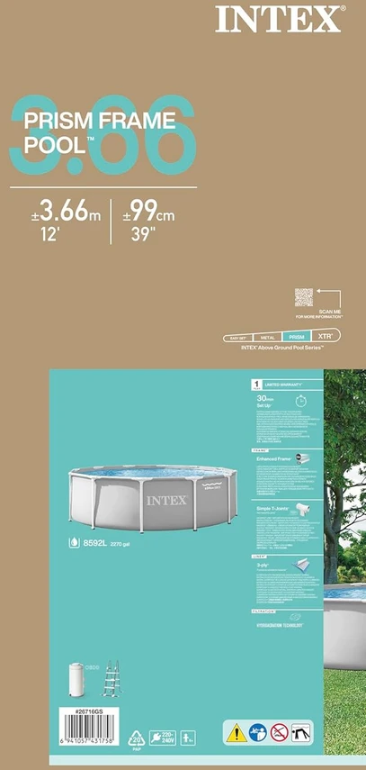Intex lauko baseinas su metaliniu rėmu, apvalus, 366 x 99 cm, 8592 l, 26716GN